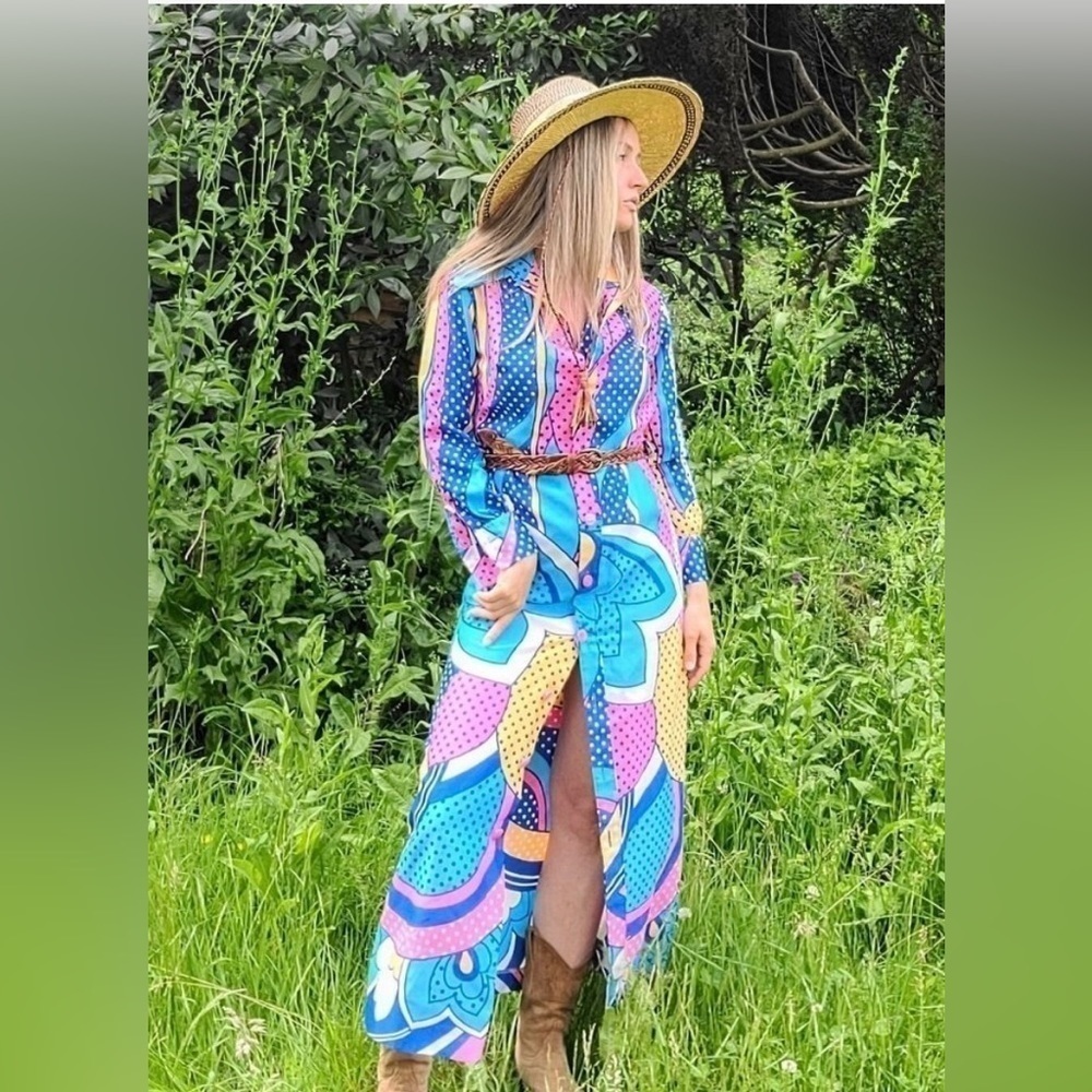 Vintage Designer Lanvin Paris Maxi or duster Rainbow Paisley Psychedelic‌